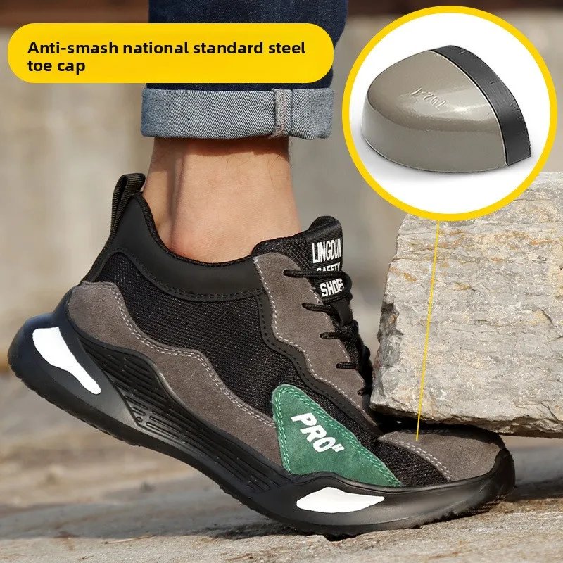 Men Safety Work Boots Anti Compression Puncture Proof Lightweight Durable Construction Site Slip Resistant Steel Toe