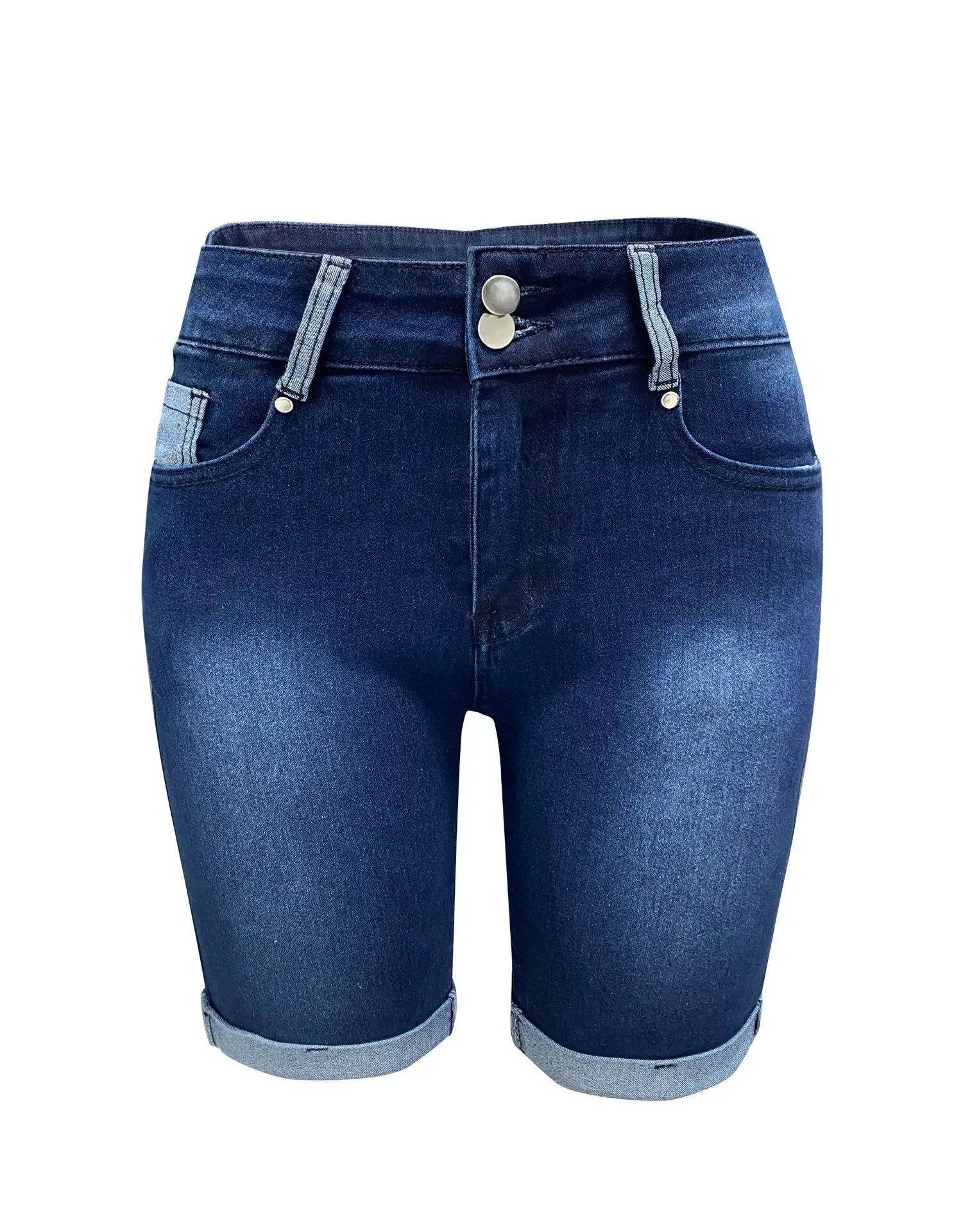 Women Jeans Sexy Sheath Shorts Washing Denim High Waist Slim Fit Zipper Fly Flat Spliced Summer Pockets Button Basics 2024