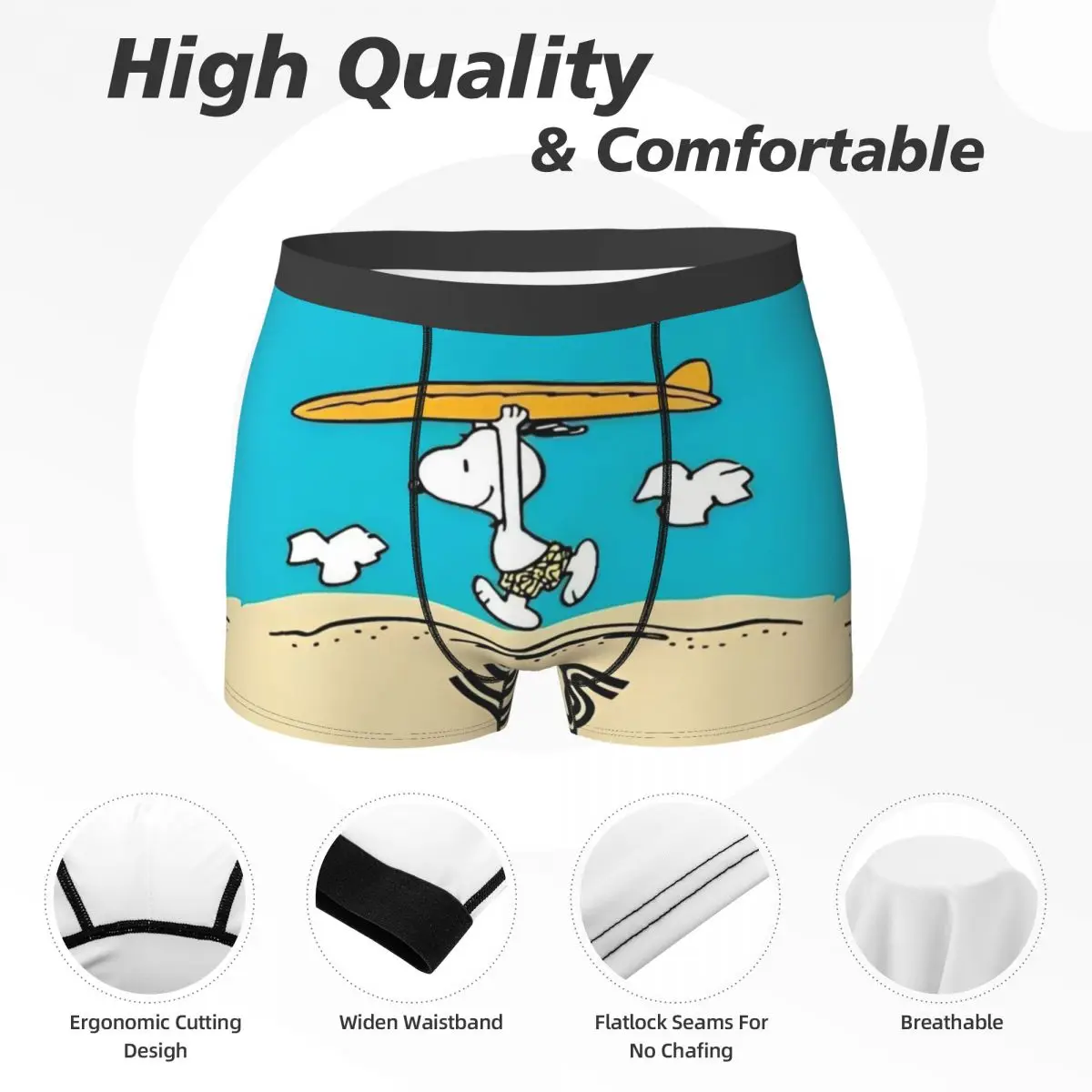 Snoopys Underwear Men Underpants Print Comfortable Boxershorts Quality Boxer Brief Plus Size