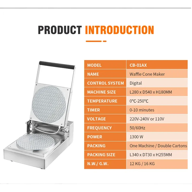 Customized Ice Cream Waffle Bowl Machine Nonstick Electric Waffle Cone Maker with CE