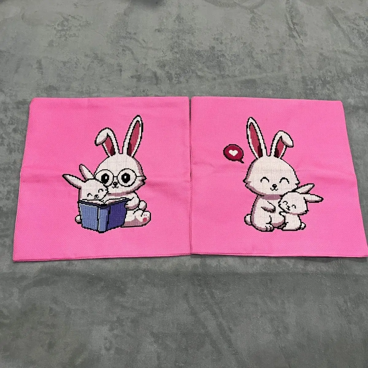 

Pure handmade cross stitch pillowcase cover, rabbit couple pillowcase cover, living room cute car pillowcase cushion