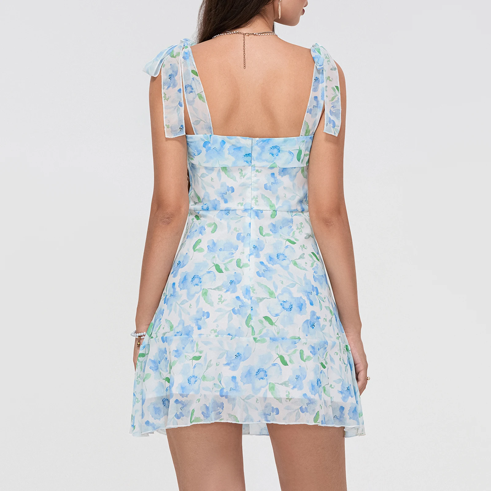 Mode Double couche dos nu Cami robe femmes été tenue décontractée imprimé fleuri cravate bandoulière Mini robe