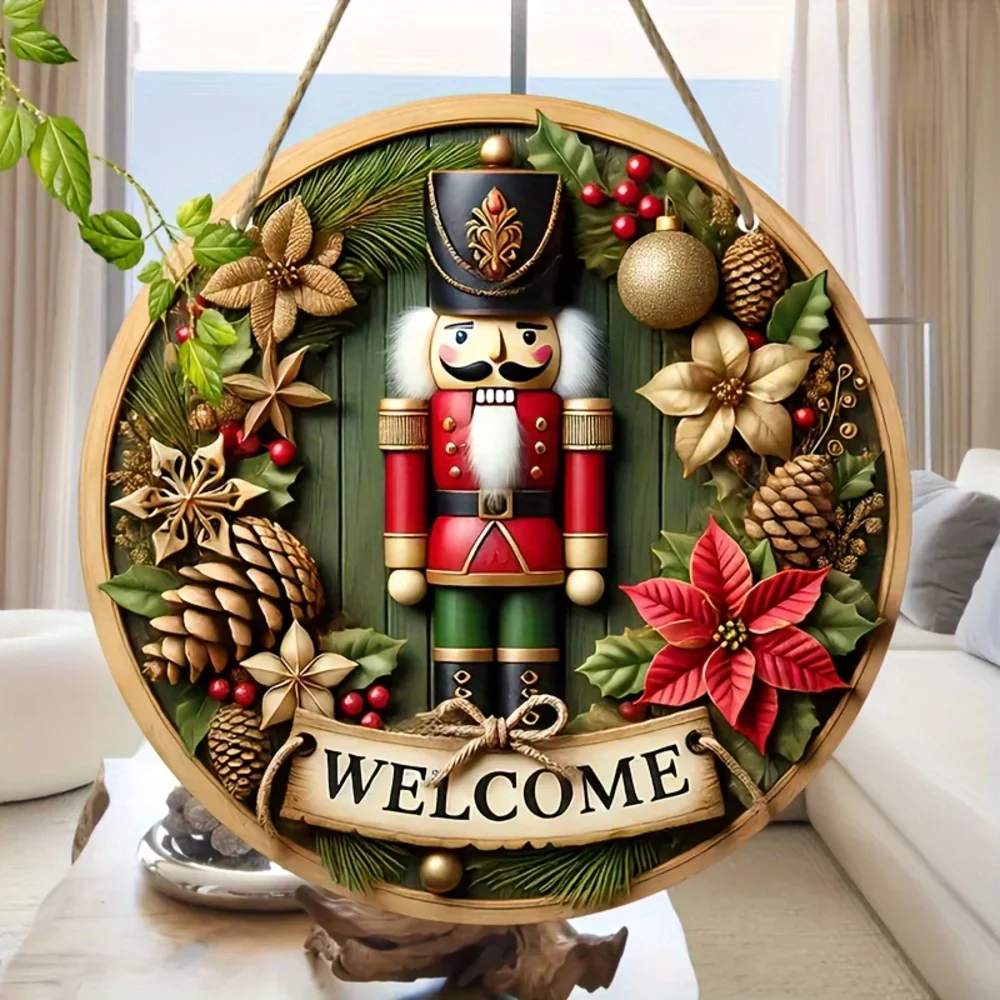 Vintage-Weihnachtsschild mit Nussknacker, dekoratives Wandschild – willkommene Holzschild mit Nussknacker-Thema, vielseitig einsetzbar