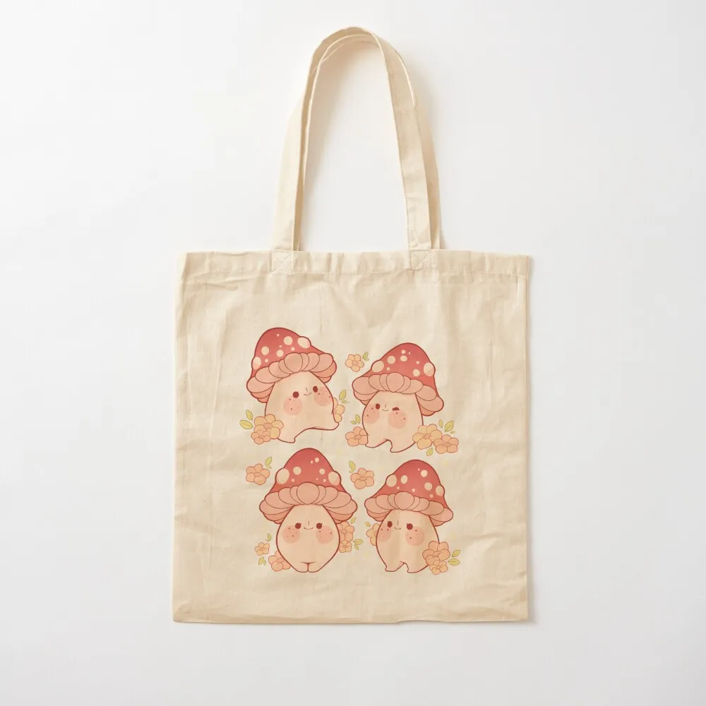 

Pink mushrooms and flowers pattern Tote Bag woman shopping bag shopping bag shopper bags Custom Canvas Tote