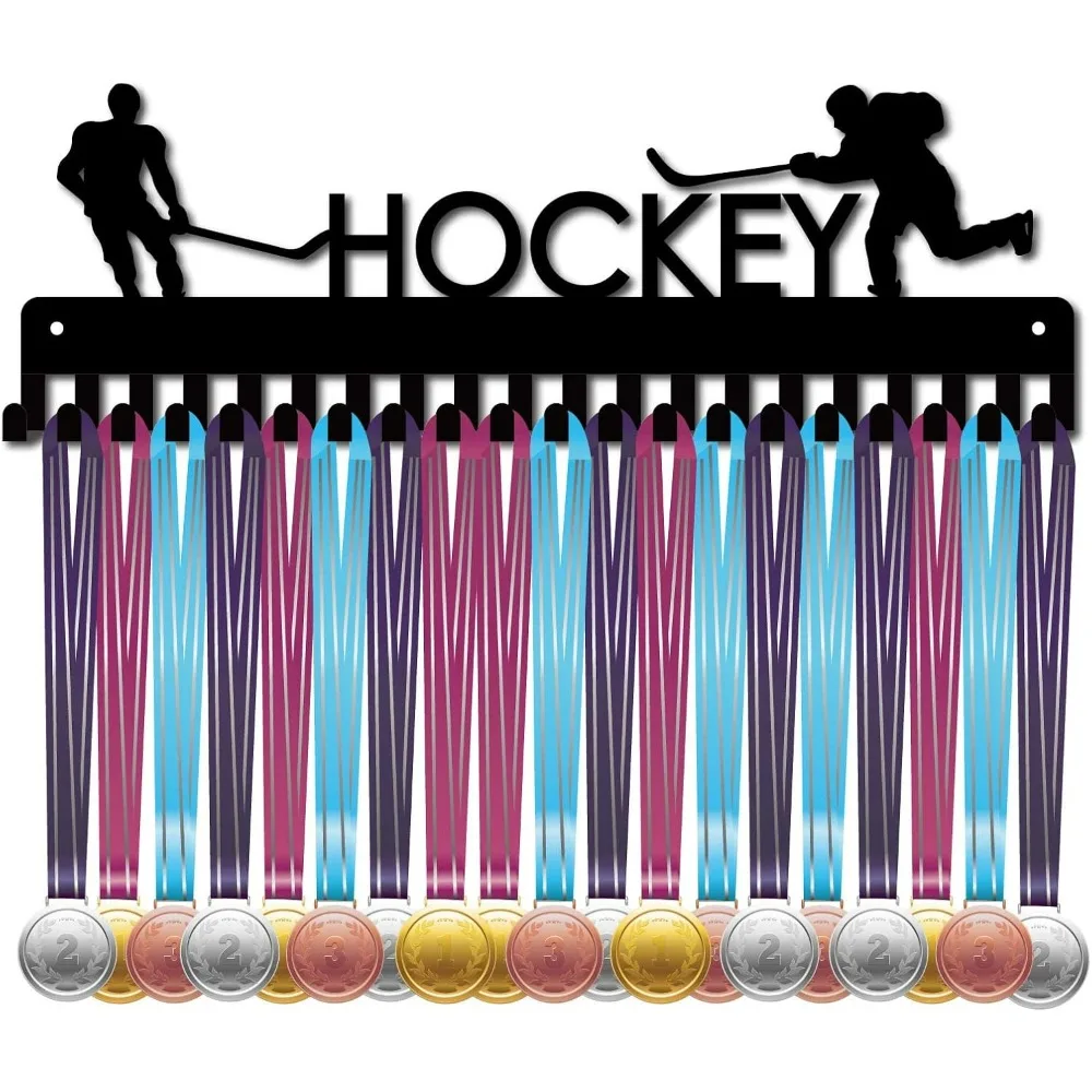 Medal Holder Display Hanger Rack Sports Hockey Metal Wall Mount with 20 Hooks for Race Football Runner Players Gymnastics