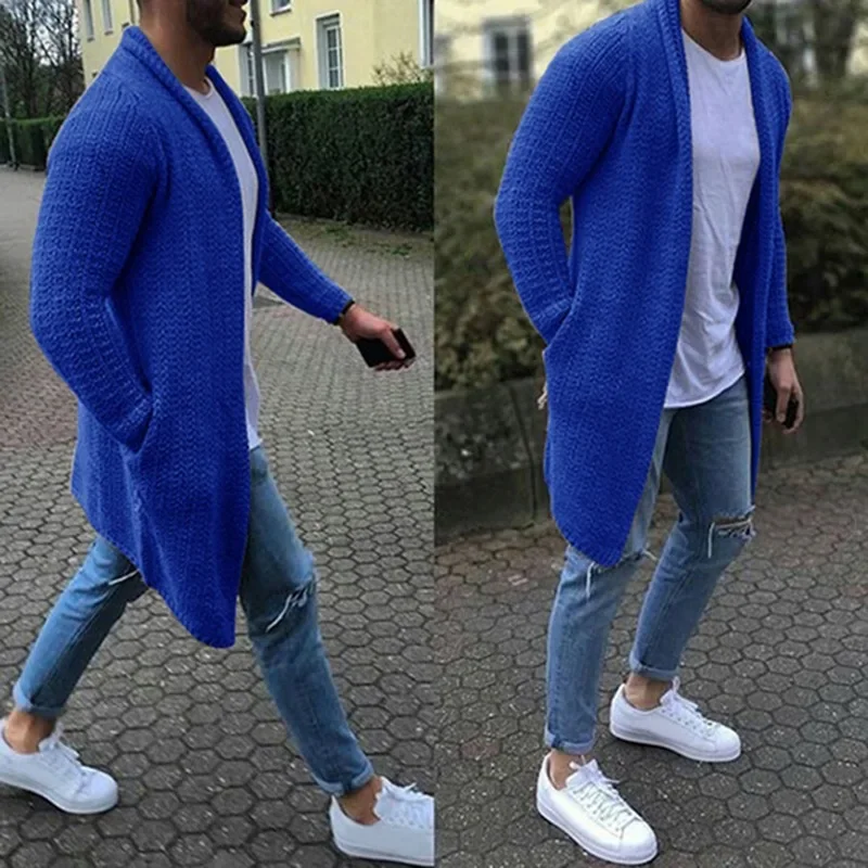 Spring Autumn Fashion Men's Sweaters Cardigan Coats Male Sweater Oversized Casual Solid Knitted Jackets Men Long Outerwear