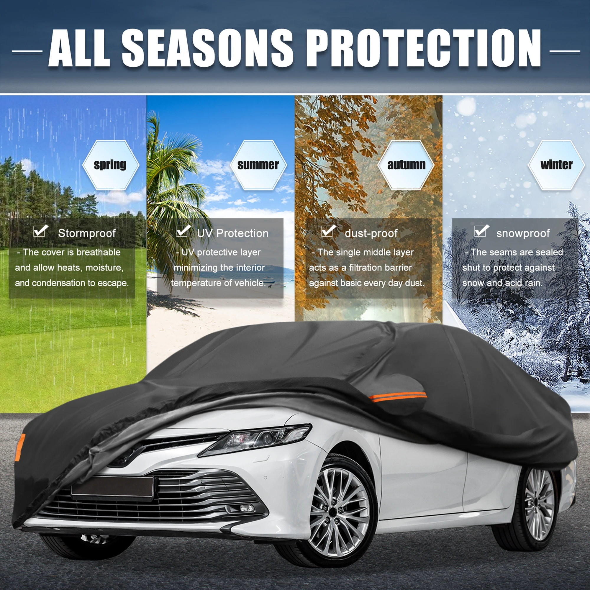 

Uxcell Waterproof 210D-Pu Oxford Car Cover for Toyota Camry 07-22 with Zipper Black
