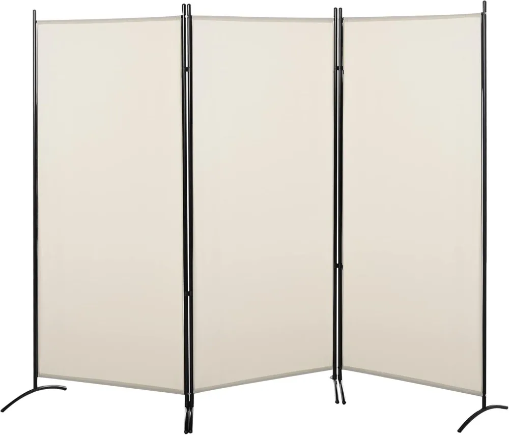 HOMCOM Biombo 3 Paneles Biombo Separador Ambientes 253x50x182 cm Divisor Habitación Plegable con 6 Plazas Pantal Metálico