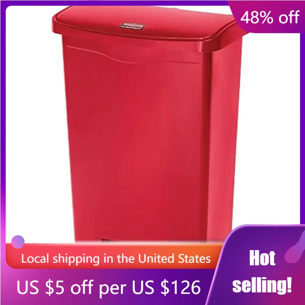 

13 Gallon Red Bin Commercial Products Streamline Slim Plastic Trash Garbage Can Household Cleaning Tools Freight free