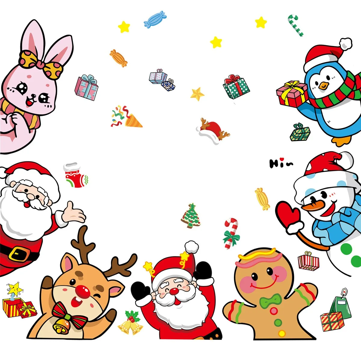 

Christmas Window Stickers 2026 - Reusable Static Clings with Santa, Snowman & Snowflakes