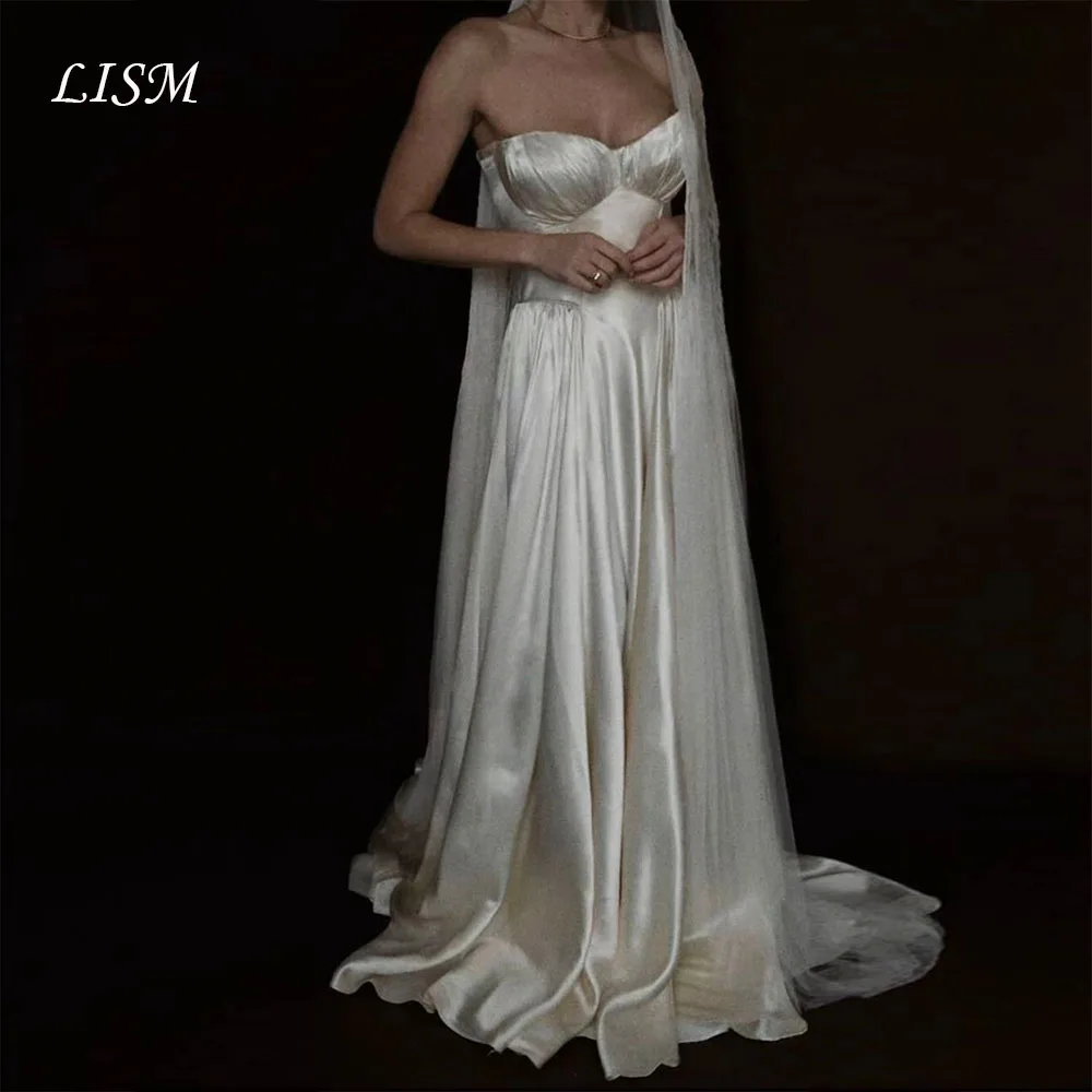 Lism Customized Charming Wedding Dress Sweetheart Pleated Ivory Satin Handmade Rose A-Line Bridal Gown Vestido De Novia 2026