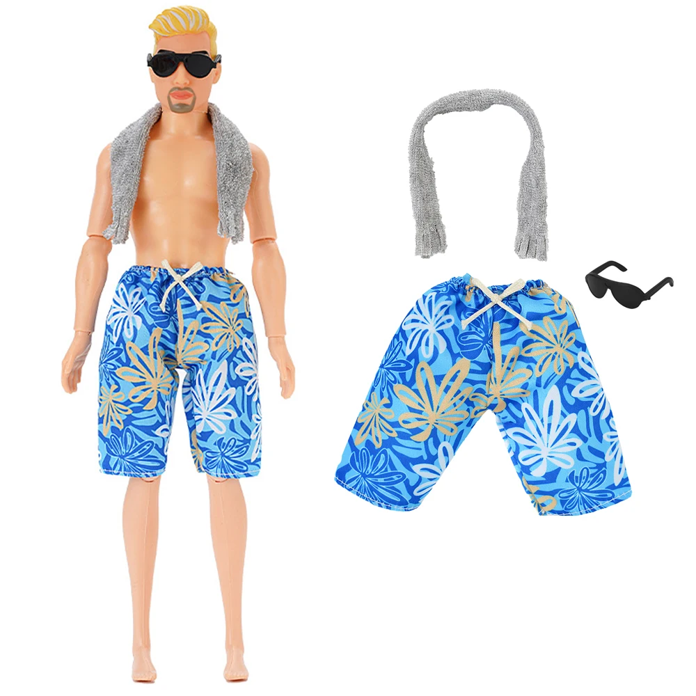 

1 Pcs 1/6 Men's Doll Beach Swimwear Pants 12 Inch Boy Doll Clothes 1/6 Doll Accessories Blue pants+gray scarf+sunglasses