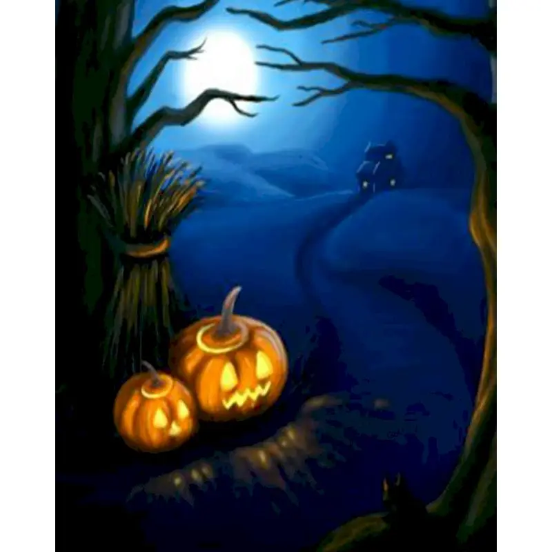 GATYZTORY Diy Malen nach Zahlen Halloween Landschaft Bild handgemalt personalisierte Geschenkfarbe mit Zahlen für Heimdekorationen