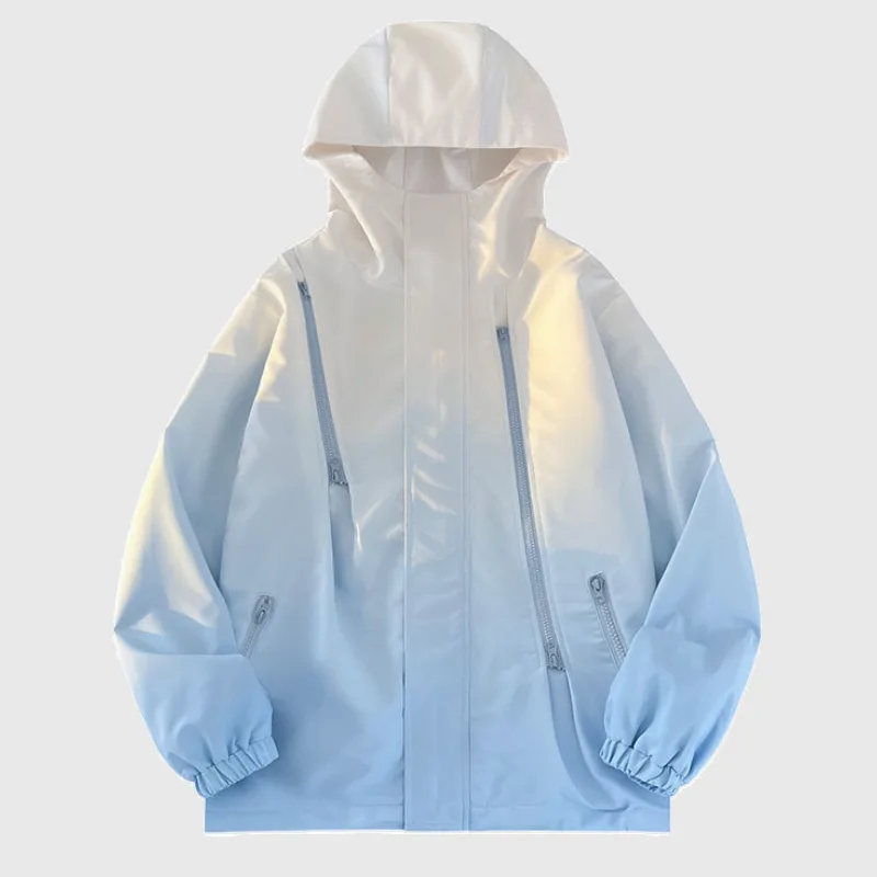

Spring Autumn New Sweatshirt Loose Coats Gradient Color Hooded Couple's Windbreaker Jacket Unisex Outdoor Casual Hiking Jacket