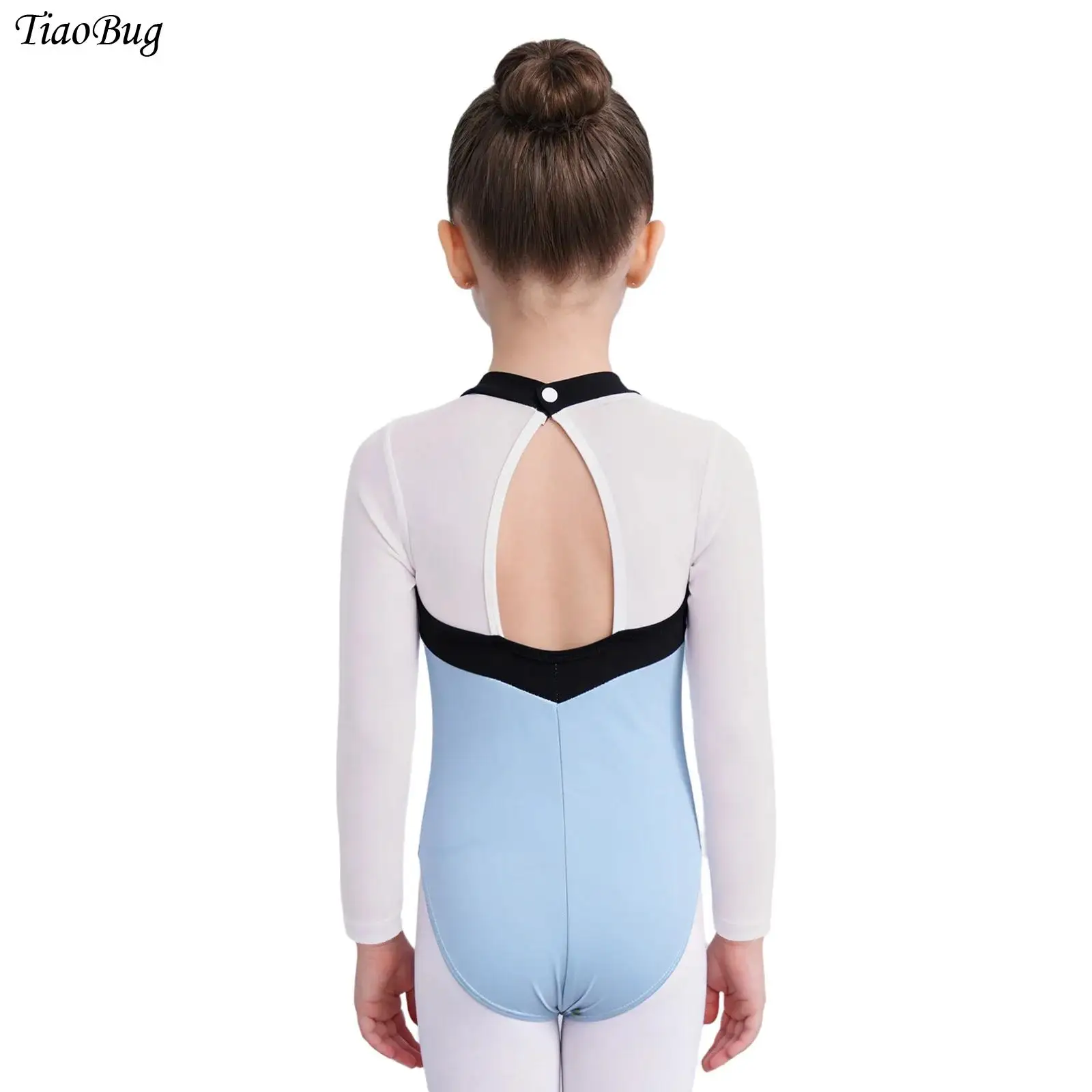 

Детские гимнастические купальники для девочек: прозрачные сетчатые боди с длинными рукавами и вырезом на спине для балета, фигурного катания и выступлений