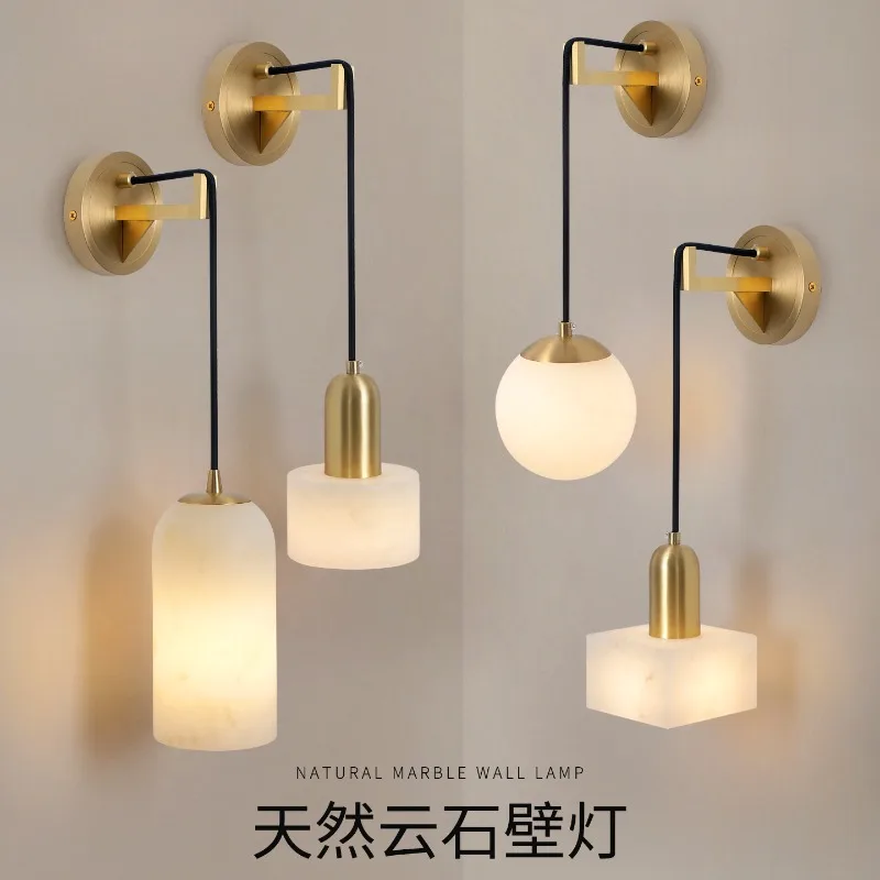 

All Copper Natural Marble Luxury Wall Lamps Living Room TV Background Sofa Bedside Hotel Modern Minimalism Decoration Wall Light