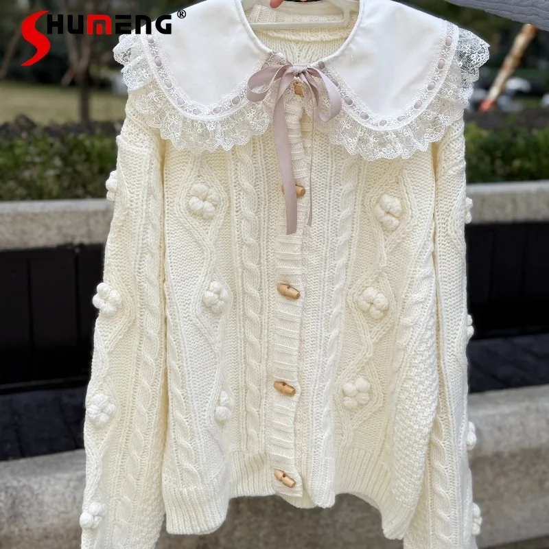 

Осень-зима, новый однотонный вязаный свитер Y2k, свободный кардиган с круглым вырезом, толстый свитер, утягивающий шерстяной свитер с кружевными краями