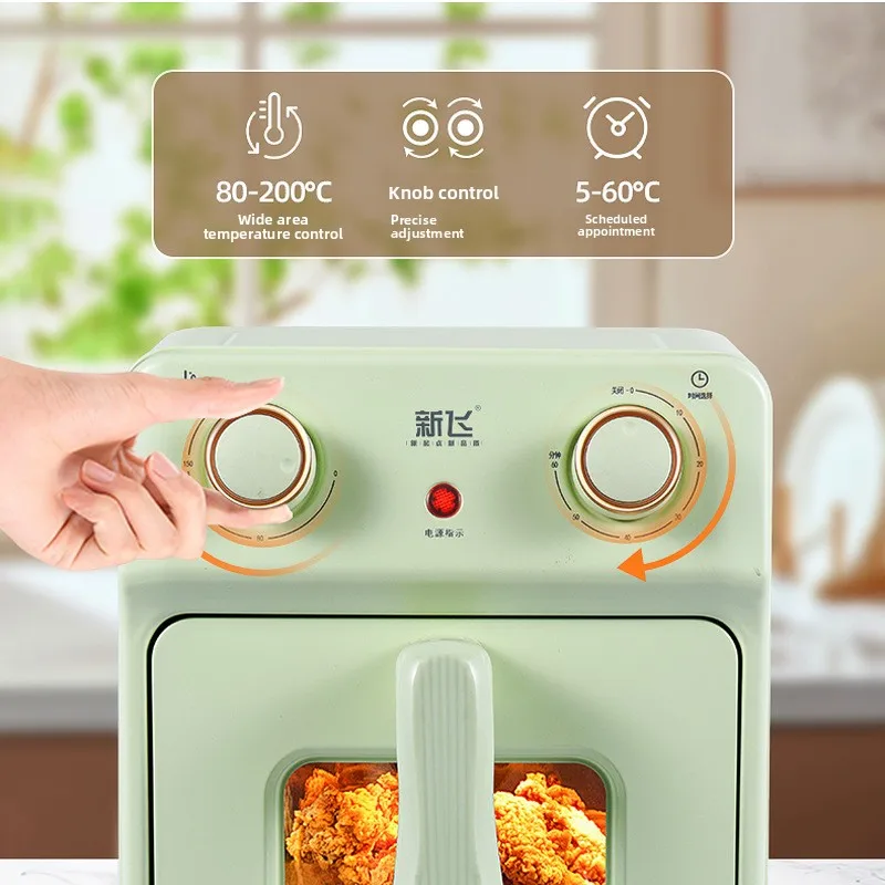 YJQ Air Fryer 6L Large Capacity Household Multifunctional Oil-free Oven Visual Mechanical Electric Fryer