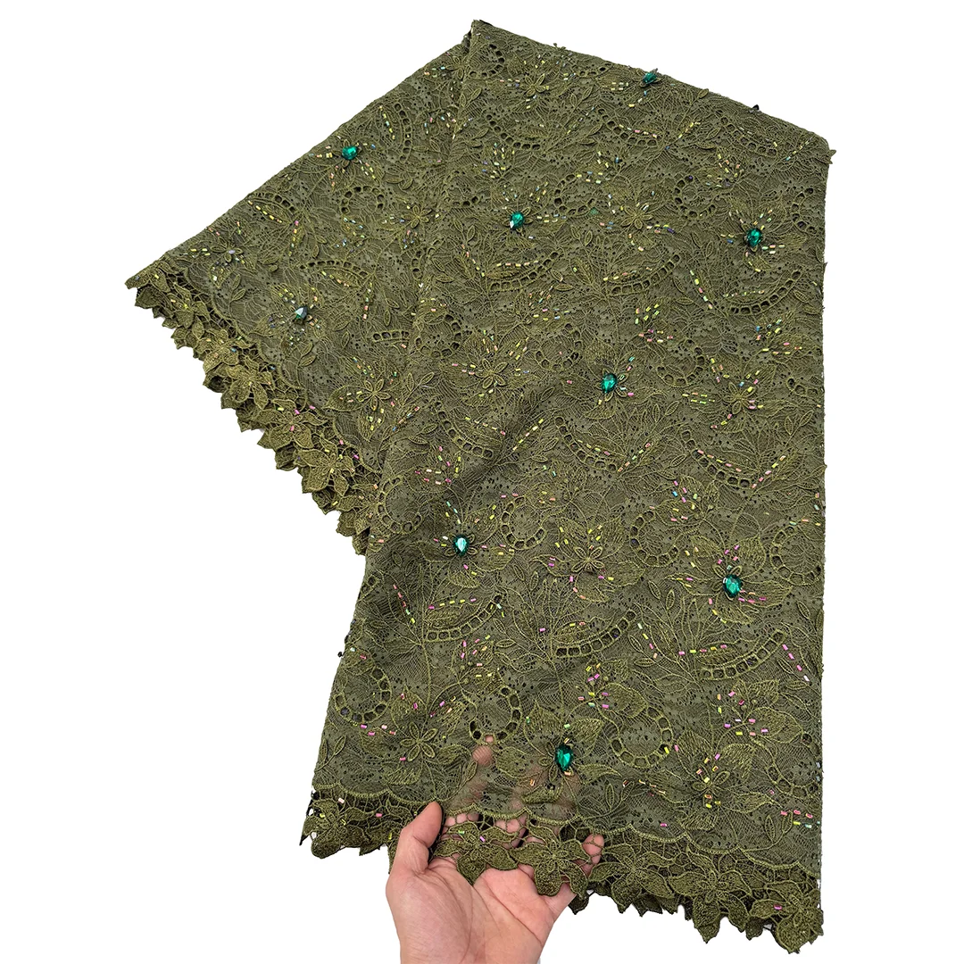 

2026 High Quality African Nigerian Embroidery Lace Fabric French Tulle Wedding Party Dress Water Soluble 5 Yards