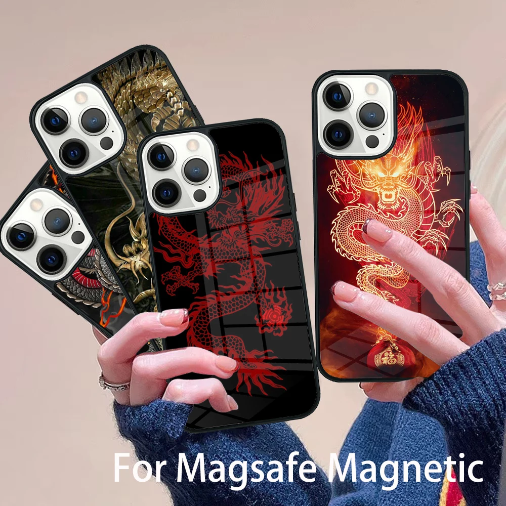 

Asian Chinese Dragon Phone Case Magesafe Magnetic Wireless Charge Cover For IPhone 16 11 12 13 14 15 Pro Max Plus Mini
