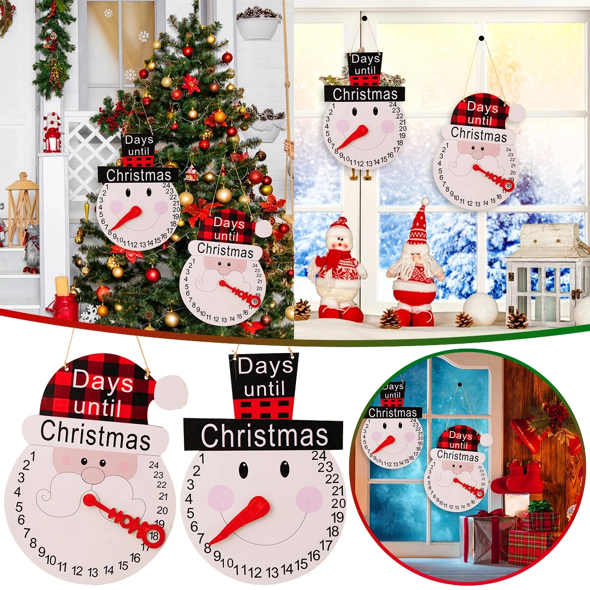 

Christmas Wooden Calendar with 24 Day Merry Christmas Tree Ornament Durable Wooden Hanging Advent Calendar for Festivals Navidad