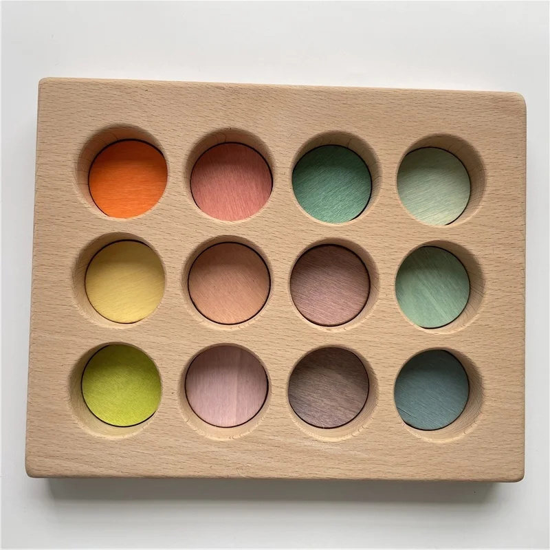 Montessori Rainbow Color Sorting Board Wood Balls Tray Cognitive Matching Peg Dolls Coins Rings Educational Toys For Children