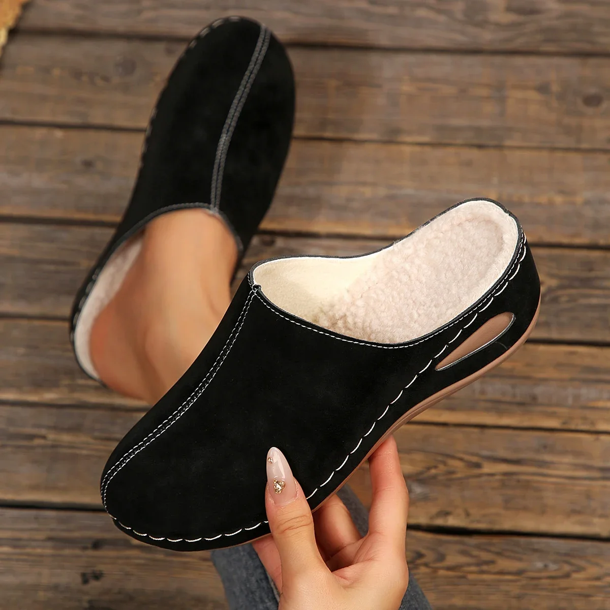 

Summer Women Slippers Round Toe Slip-On Thick Heel Shoes Covering Front Half Slippers Large Size Fashion Sandals Slides Women
