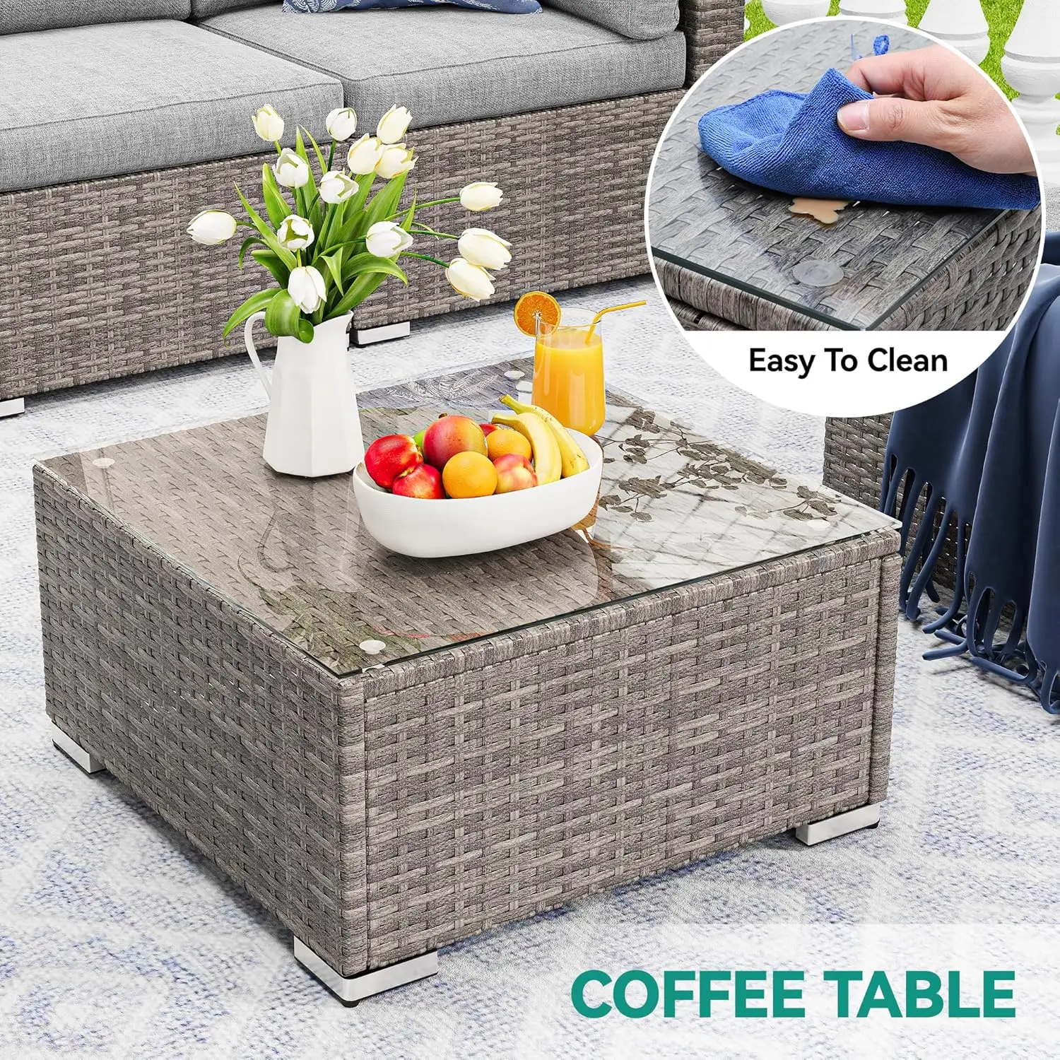 Patio Furniture Wicker Outdoor, Sofa PE Rattan Wicker Conversation Set Loveseat for Backyard, Balcony and Deck, Grey