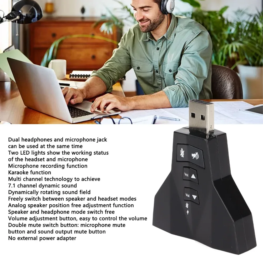 

Dual Microphone Interface USB Sound Card Dual Audio Interface Independent Sound Card Virtual 7.1 Sound Card