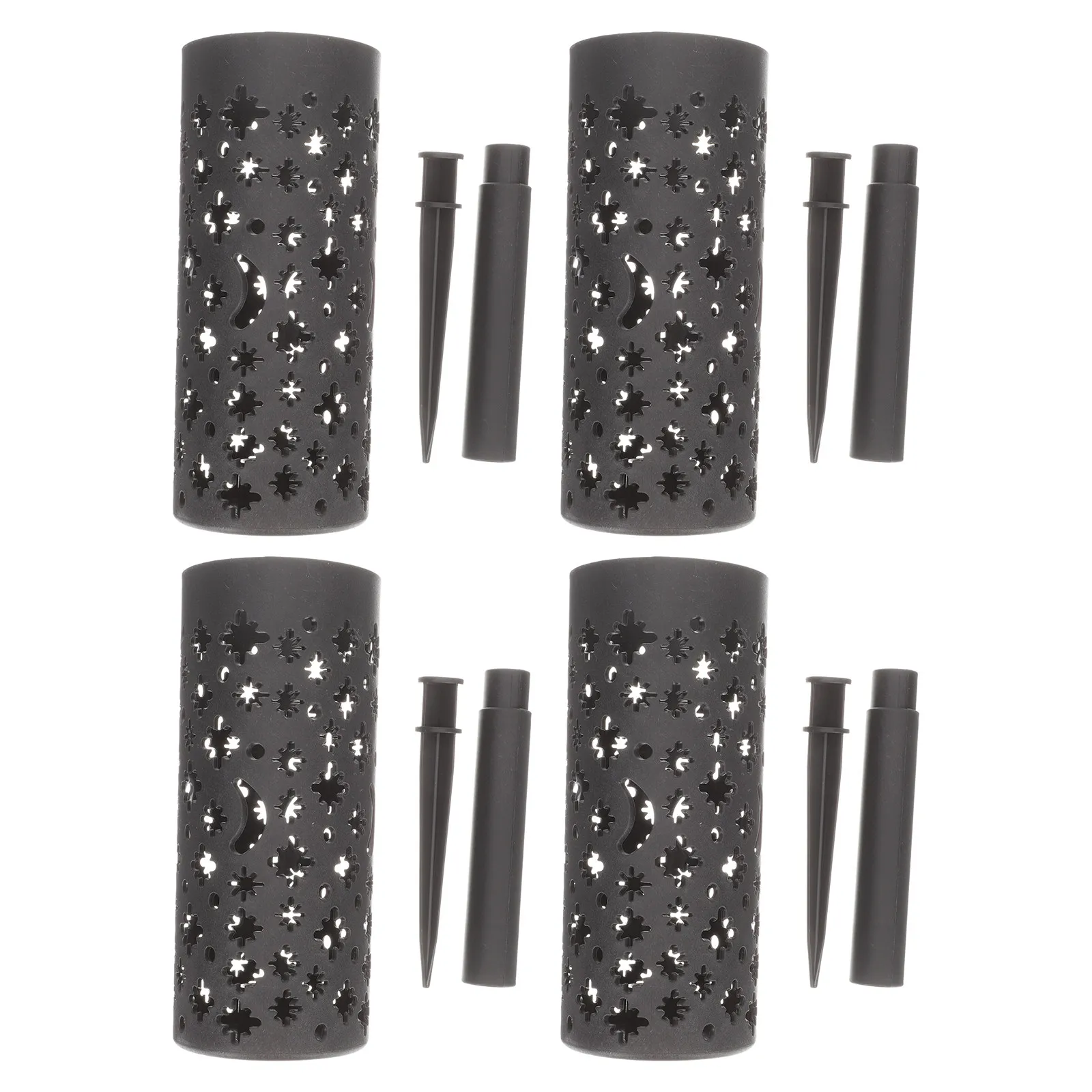 4Pcs Cemetery Hollow Vase Black Plastic Grave Flower Holder for Fresh Artificial Flowers Lawn Flower Marker Outdoor Memorial