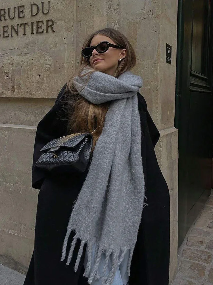 

Роскошный зимний шарф для женщин, кашемировая теплая однотонная шаль из пашмины, женское толстое мягкое пончо Chuncky Bufanda с кисточками Echarpe
