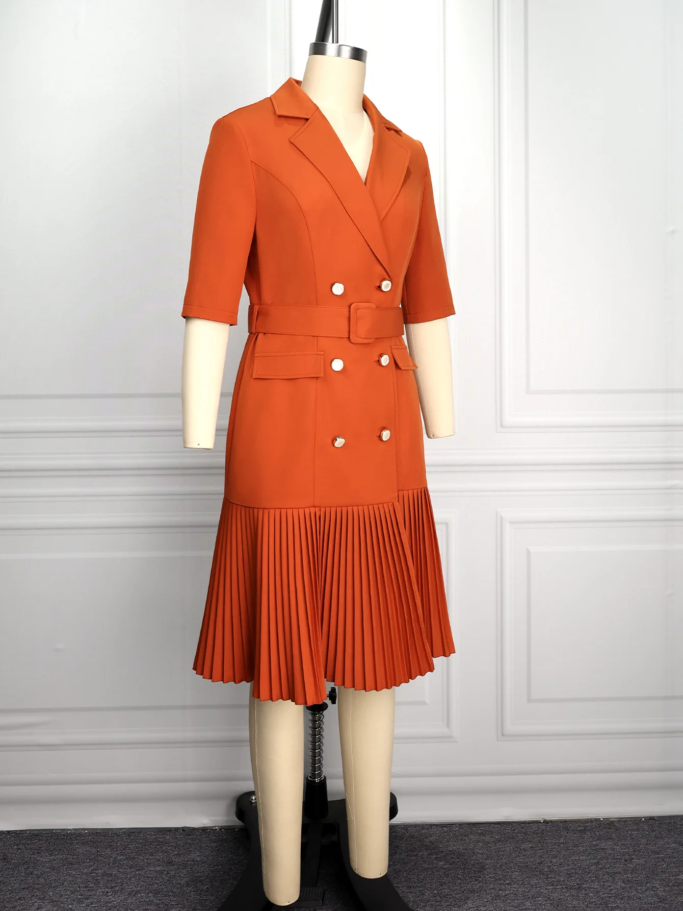 فساتين سهرة أنيقة للحفلات الأفريقية للنساء لخريف وربيع أفريقي على شكل حرف v 3/4 كم من البوليستر بطيات فستان ميدي