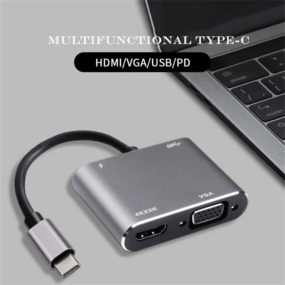 TYPE-C to HDMI+VGA Four in One 4K HD Expansion Dock PD USB Fast Charging Hub Conversion Cable