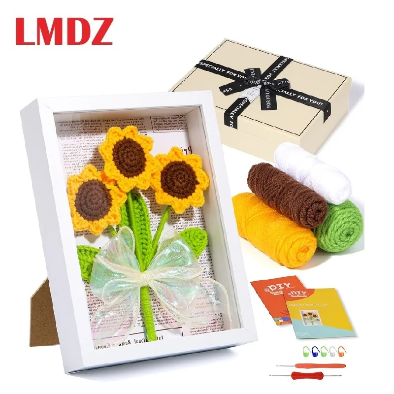 

LMDZ Crocheting Flower Kits Crochet Kit Step-by-Step Video Tutorials Starter Knitting Starter Pack for Adults Beginners