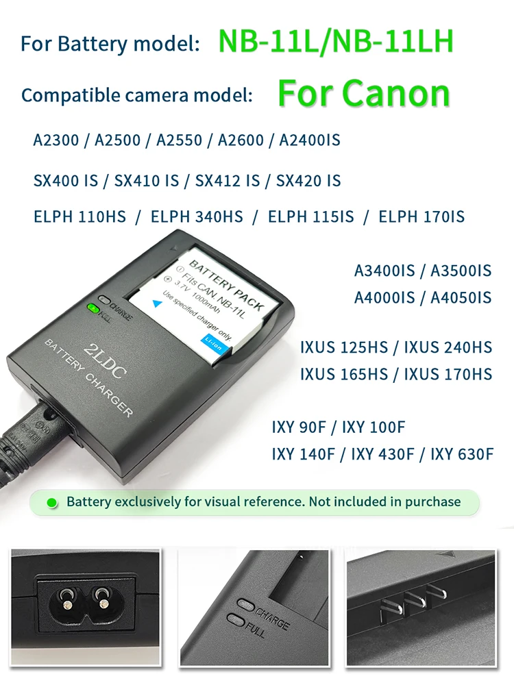 Ładowarka CB-2LDC 2LDE 2LFE do akumulatorów Canon NB-11L/NB11LH 90F, 100F, 110F, 120, 140, 150, 220F, 420F, 430F, 630, A2300, A2500 — zdjęcie produktu 7