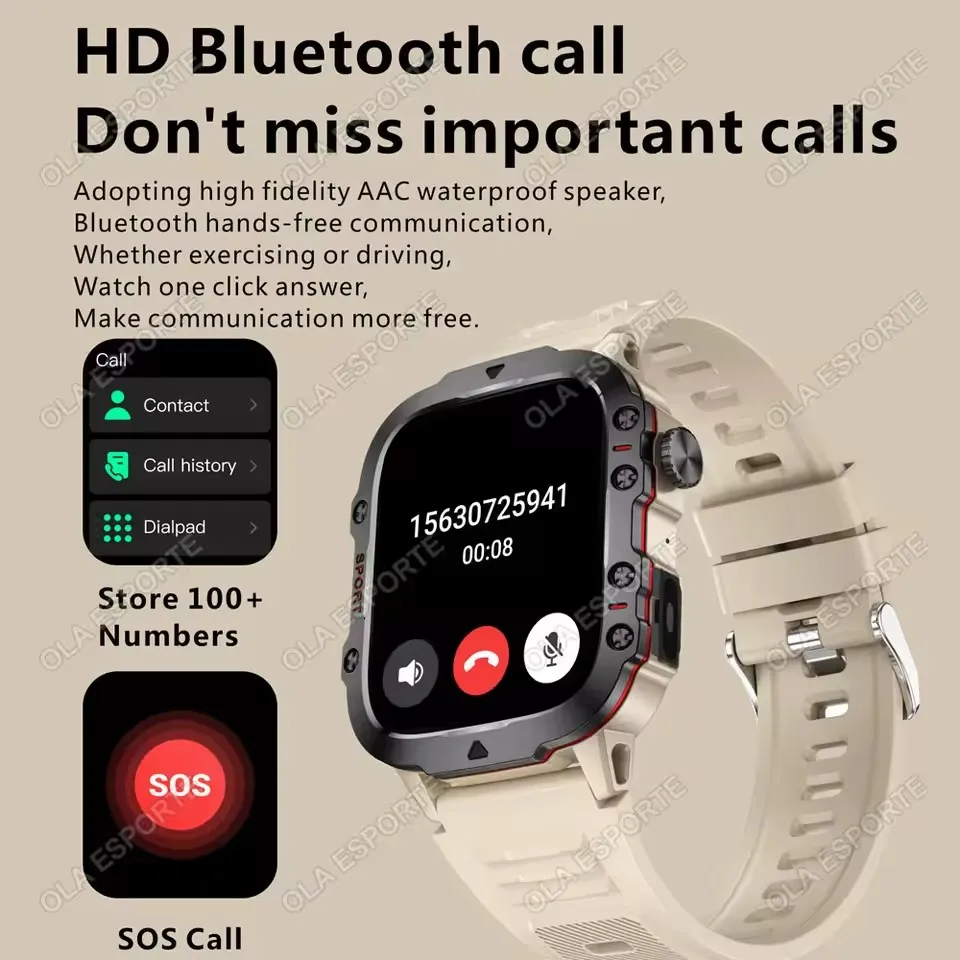 Nuevo Reloj Inteligente Militar 2026 para Hombre, IP67 3ATM, Monitor de Actividad Física para Deportes al Aire Libre, Monitor de Presión Arterial, Llamadas BT, GPS - Image 3