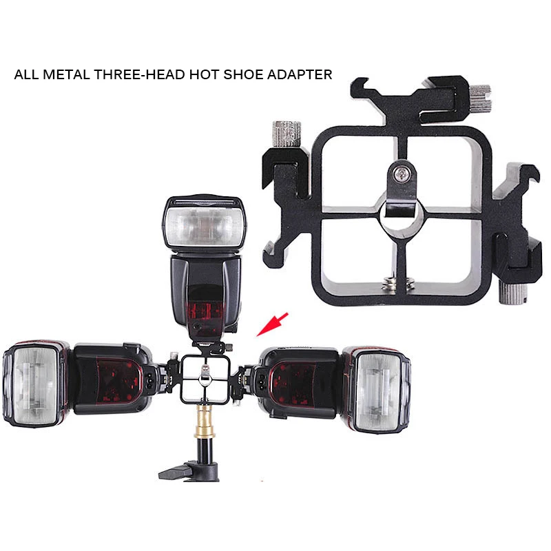 Triple Cold Shoe Mount Flash Bracket With Ballhead Adapter Phone Holder Photography Umbrella Holder For LED Monitors phone