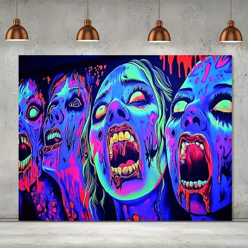 VIKAMA Halloween Cyberpunk Zombie Wall Tapestry Waterproof And Fade-Resistant Wall Hanging Decor For Ambiance