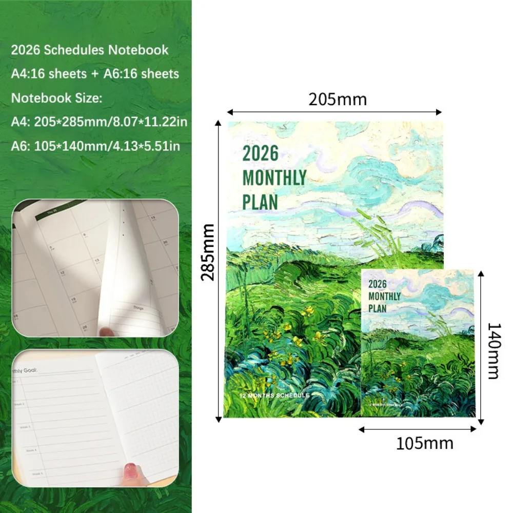 

2Pcs/Set A4/A6 2026 Schedules Notebook Learning Plan Life Check-in Agenda Planner Work Efficiency 2026 Calendar Planner School