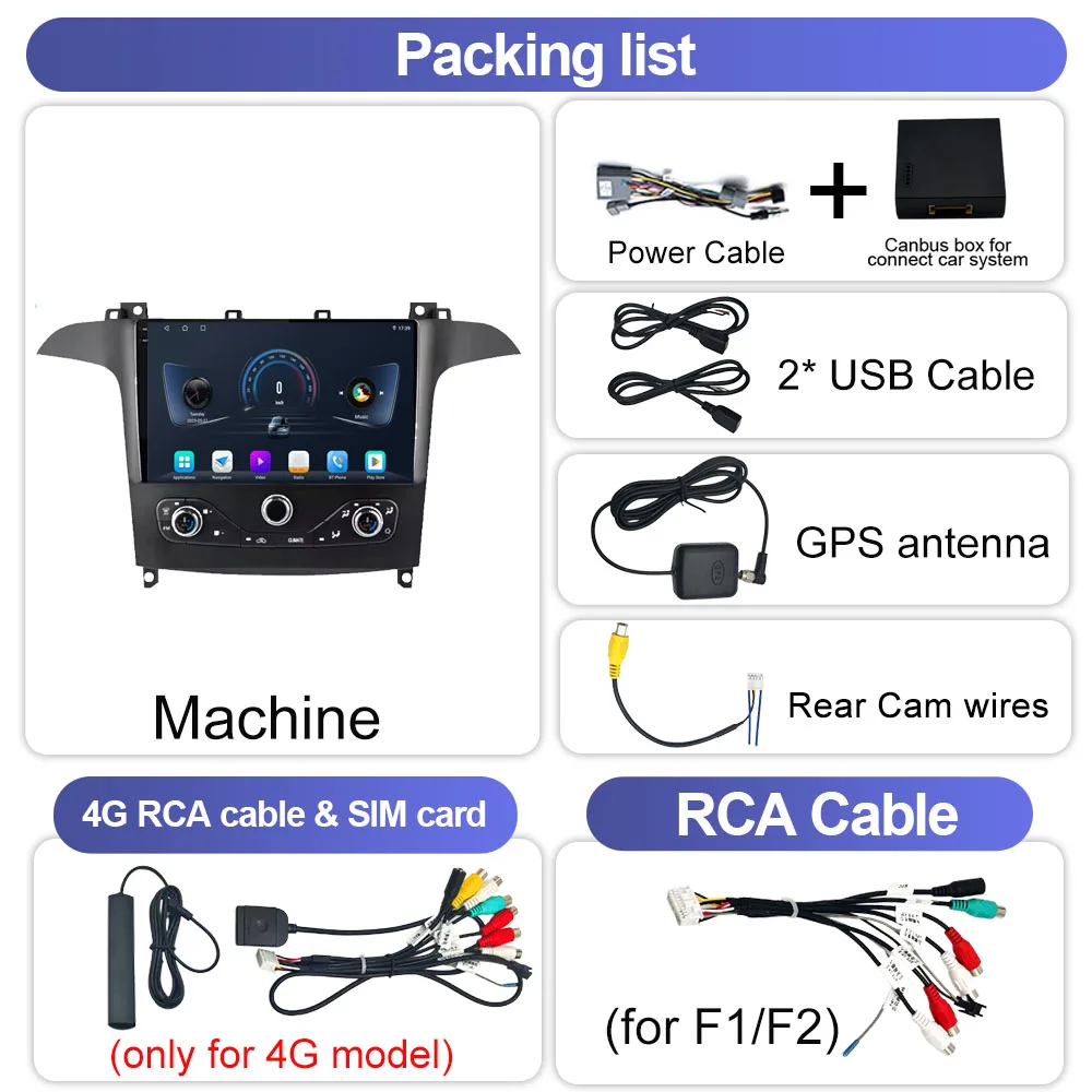 Android 16 For Ford S Max S-MAX 2006-2015 For Ford Galaxy 2014 Car Radio Multimedia Video Player GPS Carplay Android Stereo Wifi