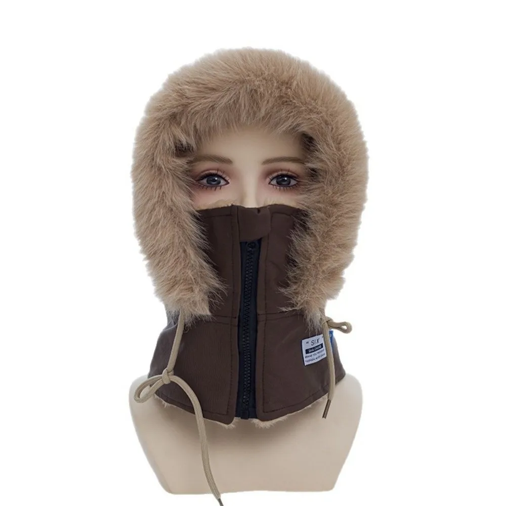 Thick Fleece Lined Winter Balaclava Hat Fluffy Faux Fur Trim Zipper Adjustable Full Face Neck Warmer Windproof Unisex Design
