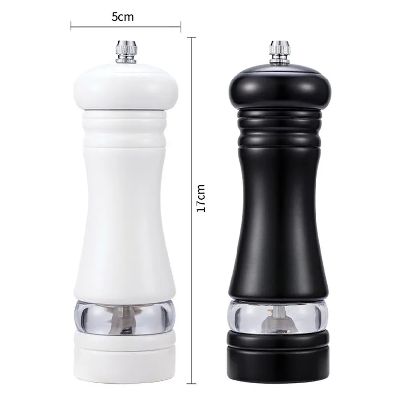 6-inch Black and White PU Paint Pepper Grinder,Sets,With Base,Kitchen Household Rose Salt Pepper Mill,Spice Seasoning Bottle