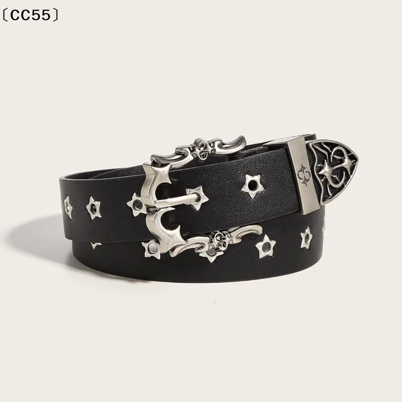 

Кожаный пояс в стиле панк с заклепками для мужчин и женщин, модный готический аксессуар для джинсов и платьев с пряжкой〔CC55〕