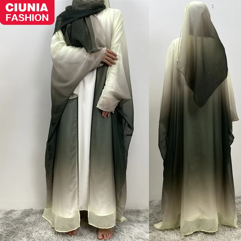 Ramadan Eid Khimar Chiffon Butterfly Batwing Shiny Abaya Dubai Luxury Turkey Islam Muslim Kaftan Modest Dress For Women Kebaya