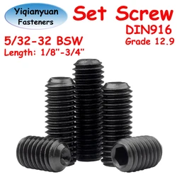 Yiqianyuan 20Pcs 5/32-32 BSW Grade 12.9 Alloy Steel Hexagon Socket Set Screws With Cup Point Headless Screw Black Oxide