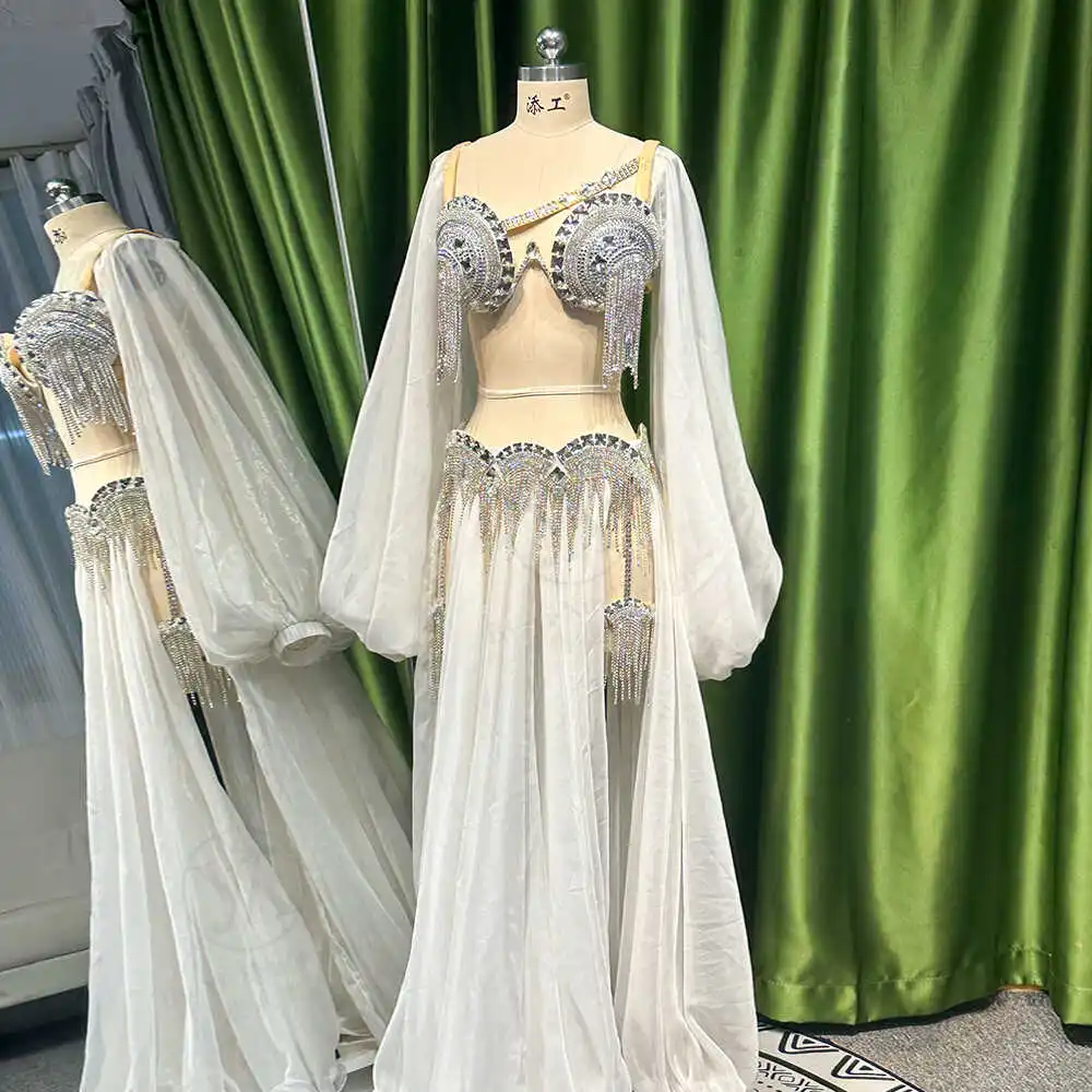 BellyDance Suit Embroidery Diamond Bra Split Fishtail Skirt Performance Set Custom Adult Child Competition Clothing Accessories