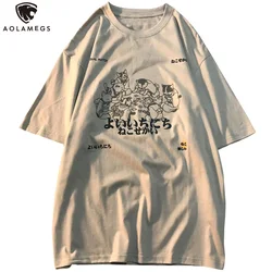 Aolamegs Men's Oversized T-shirts Cute Animal Cat Graphic Print T-shirt Summer Hip Hop Style Top Tees High Street Couple Clothes