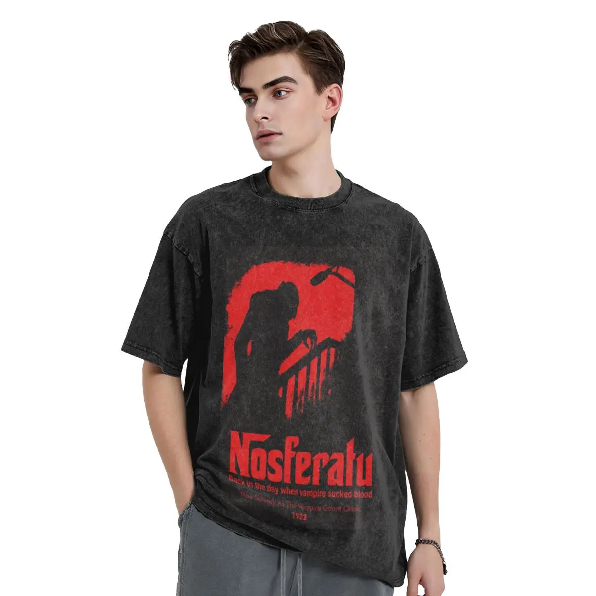 

Nosferatu Movie Logo Washed T Shirts Oversized Short Sleeve Hip Hop T-Shirt Streetwear Tops Tees for Men Women