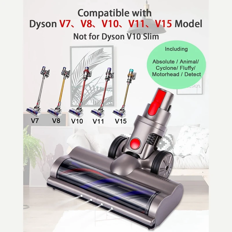 Turbo Electric Motorized Brush For Dyson V7 V8 V10 V11 V15 Brush Cleaner Head With LED Light For Carpet Tile Hard Floor