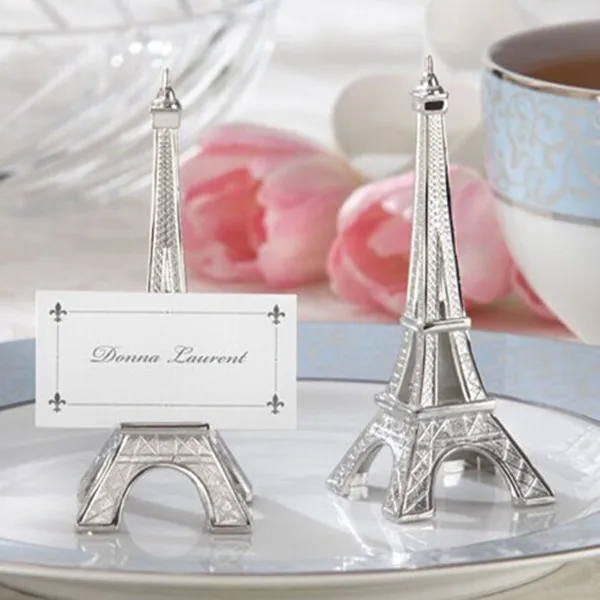 

20pcs/lot wedding favor"Evening in Paris" Eiffel Tower Silver-Finish Place Card/Holder